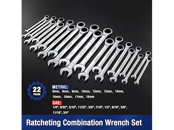 22-Piece Ratcheting Combination Wrenches Green