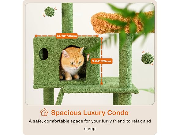 Ouritsu Cat Tree, 56" Tall Cat Tower, Green