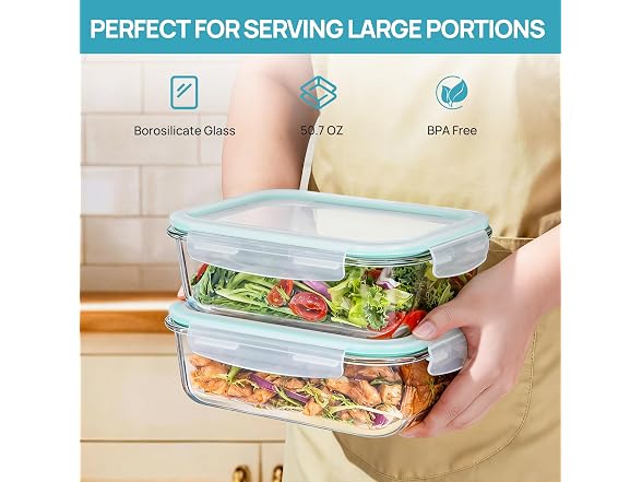 Vtopmart Green 2 Pack 50.7oz Glass Containers W/ Lids