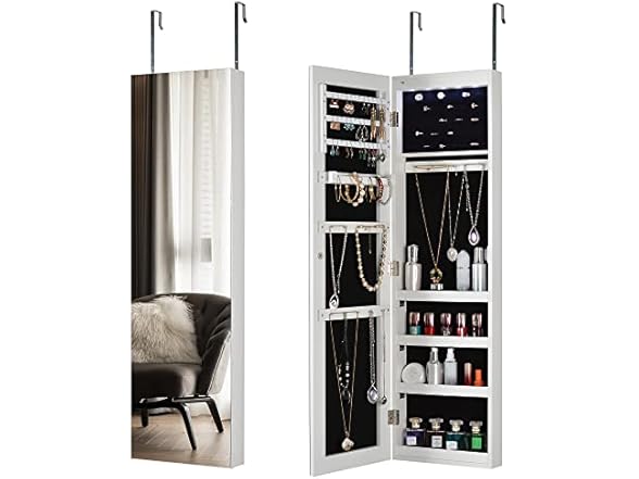 Elevon Hanging Mirror Jewelry Cabinet with Storage