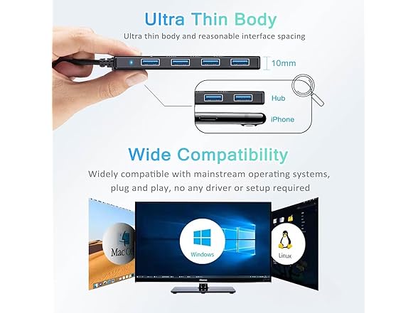 USB C Hub 3.0, AKWOR 4-Port USB Extender