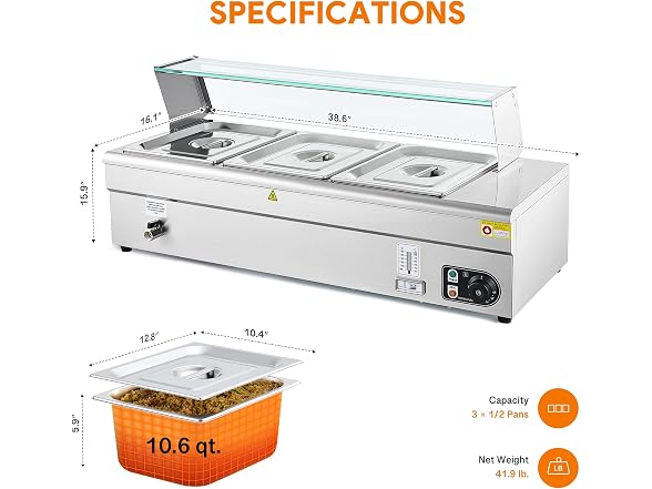 WILPREP 3-Pan Commercial Food Warmer