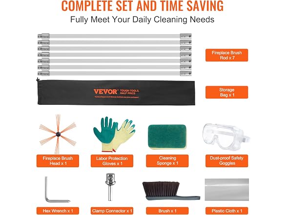 23 Feet Chimney Sweep Kit, w/ 7 Reinforced Nylon