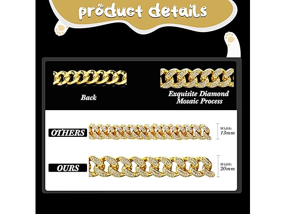 LEIFIDE (2 Pack) Dog Chain Collar Gold