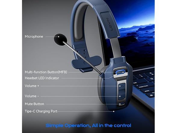 LEVN Trucker Bluetooth Headset AI Noise