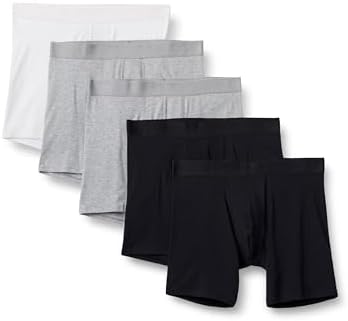 Amazon Essentials Men's Cotton Jersey 7" Boxer Briefs, Pack of 5, Grey Heather/Black/White, XX-Large