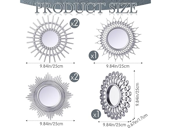 6 Pc Sun Mirrors for Wall Décor
