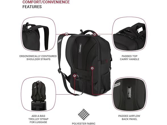 SwissGear Civic Pro Laptop Backpack, Black, 18"x13.25"x7"