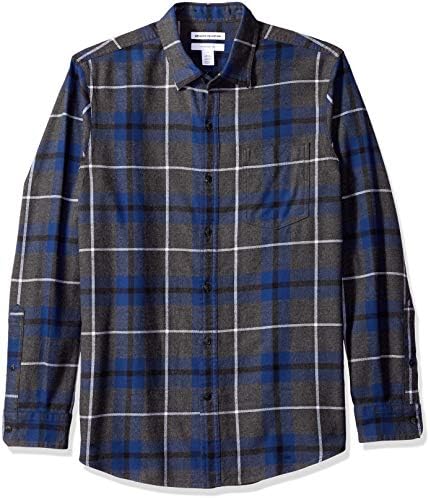 Amazon Essentials Men's Long-Sleeve Flannel Shirt, Blue Charcoal Heather Plaid, XX-Large