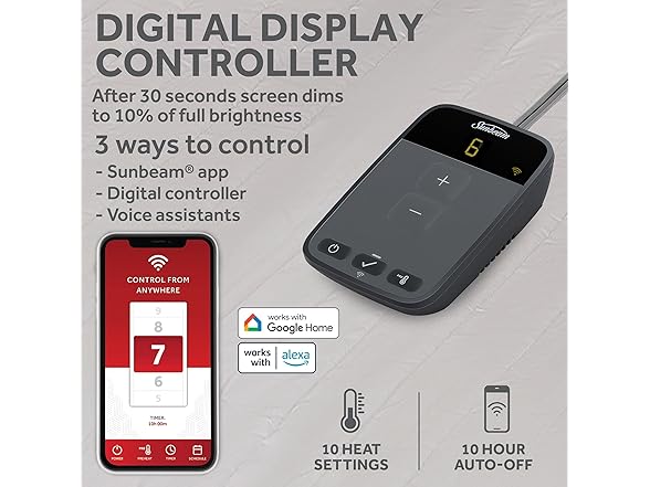 Sunbeam Wi-Fi Heated Mattress Pad, Full