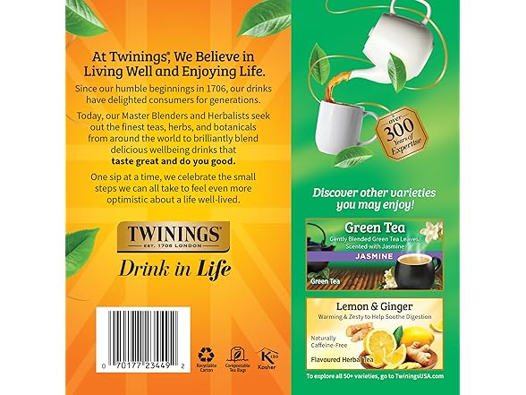 100Ct Twinings Pure Green Tea Individually Wrapped