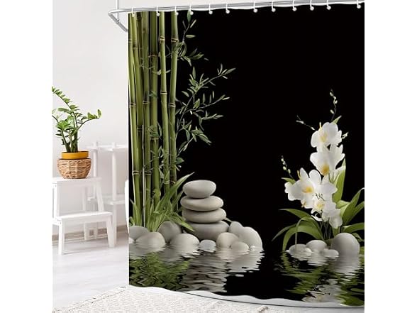 Bamboo Shower Curt Green Stone Meditation