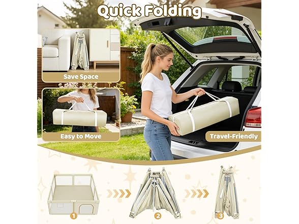 Abdtech Foldable Baby Playpen, Beige