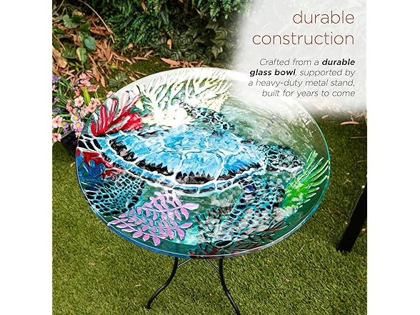 Alpine Corporation 26" Tall Outdoor Glass Turtle Accent Birdbath