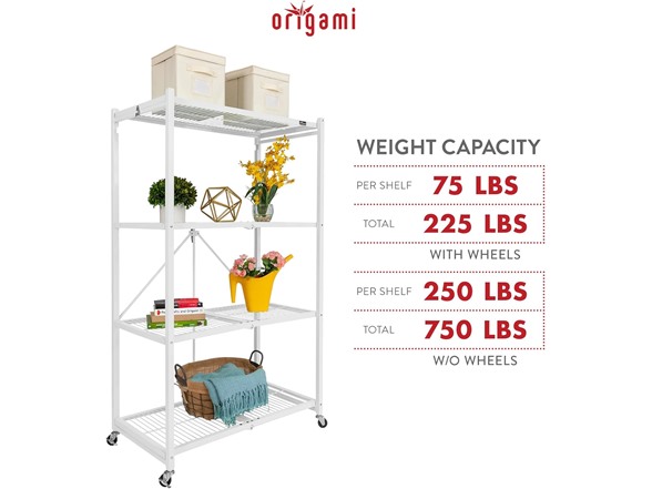 Origami R5 4-Shelf HD Folding Storage Rack, White