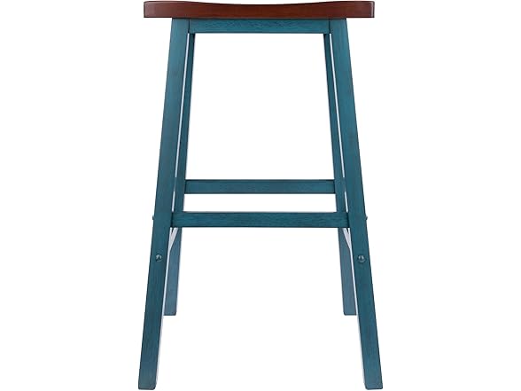 Winsome Satori Saddle Seat 29In Bar Stool Rustic Teal and Walnut