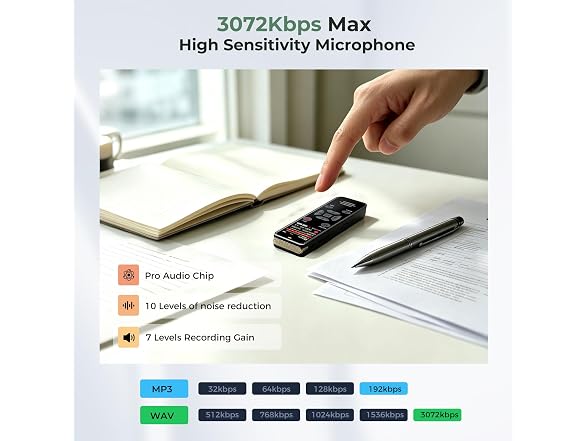 EVISTR Digital Voice Recorder 128GB AI