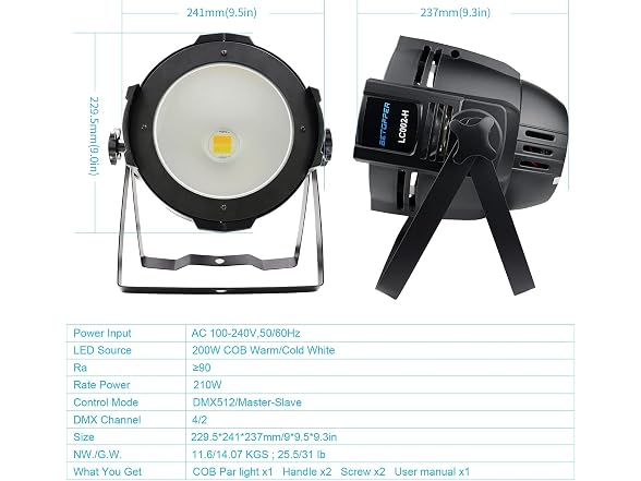 BETOPPER 200W COB Stage Lights,