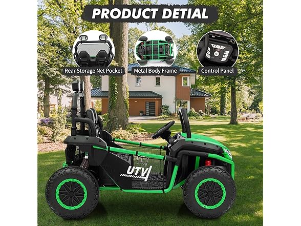 24V 2 Seater Ride On Car, XXXL Off-Road Utv for Kids Green