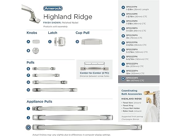 Amerock Appliance Pull, 18", Nickel