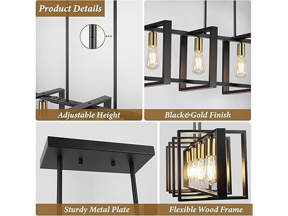 5-Light Black Gold Dining Room Light Fixture, 53’’