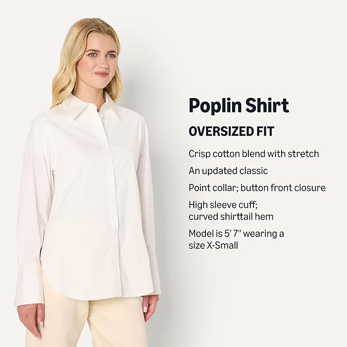 Amazon Essentials Women Oversized Stretch Poplin Shirt - Gallery 14