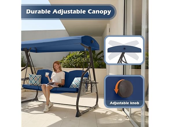 ZZW 3-Seat Patio Porch Swing 800LBS Outdoor Swing with Stand