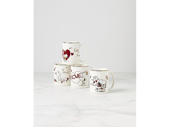 Lenox 897219 Snoopy Valentines Day Mugs, Set of 4