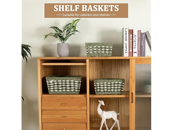 OIAHOMY Wicker Storage Baskets, Green & White