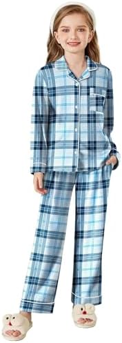 Girls Plaid Long Sleeve Pajamas Set