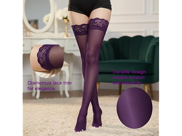 Xfome Style Women (OS) Lace Sheer Thigh High Top