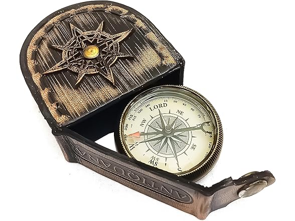 ANTIQUANA Brass Compass in Case