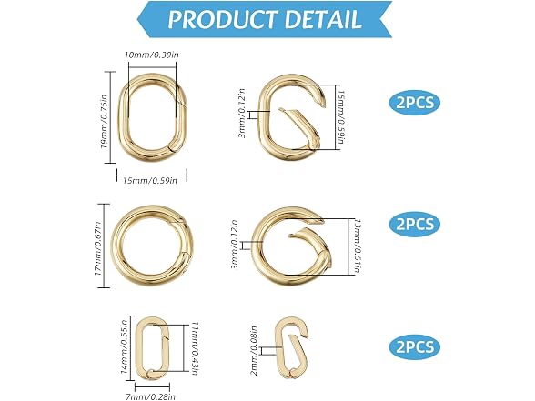NICENEEDED 6 Pcs 18K Gold Plated Spring