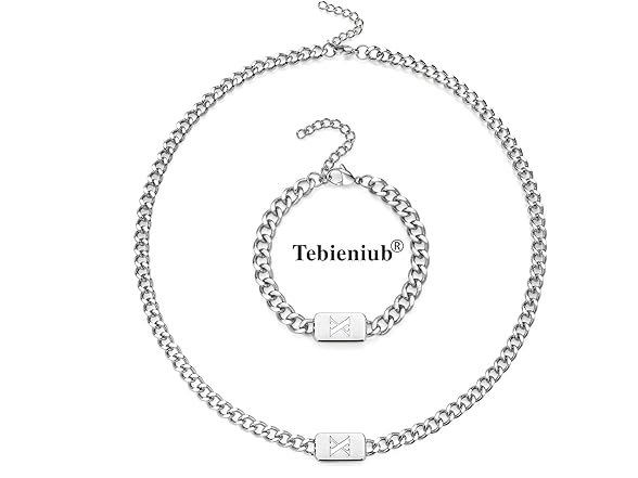 men's silver initial necklace bracelet