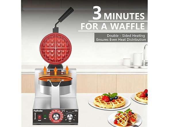 POPFOODEX Commercial Belgian Waffle Maker
