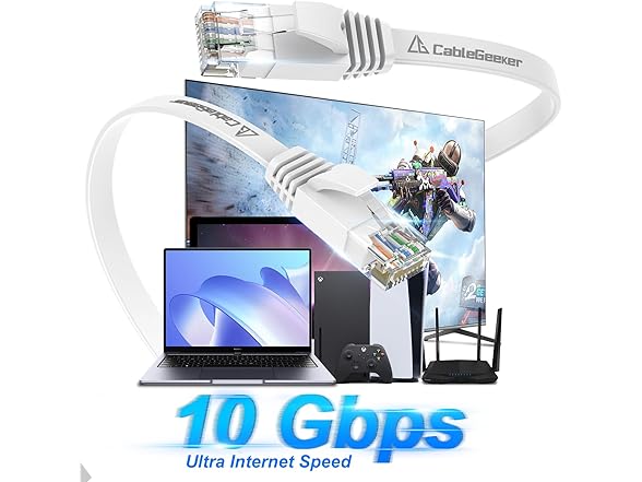 CableGeeker Cat6 Cable 10Ft - 10-Pack, White