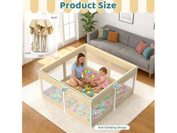 JUNLLY Foldable Baby Playpen 50x50 inch