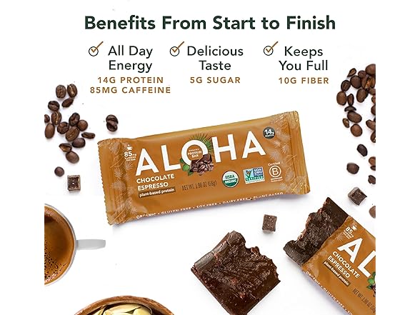 12CT ALOHA Organic Plant Based Protein Bars Chocolate