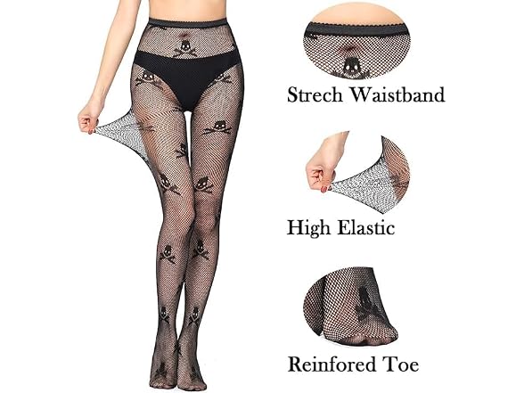 SAFSOU Women's (OS) Women's Skull fishnet tights
