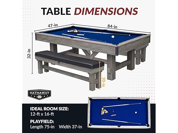 Hathaway 7' Pool Table Combo with Benches