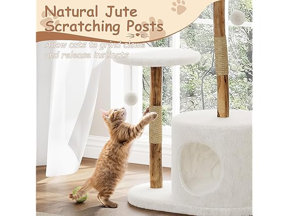 43" Tall Multi-Level Real Wood Cat Tree Tower