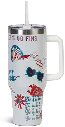 The Memory Company Official Licensed 40oz Team Spirit Stainless Steel Tumbler - Vacuum-Insulated Double-Wall Travel Cup With Handle and Straw Lid