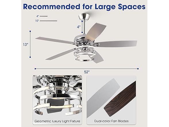 Parrot Uncle F6028CR 52 Inch Modern Chandelier Ceiling Fan
