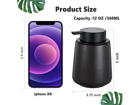 12oz Black Ceramic Soap Dispenser