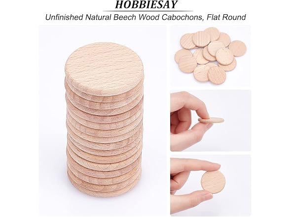 50Pcs 30.5mm Blank Natural Beech Wood