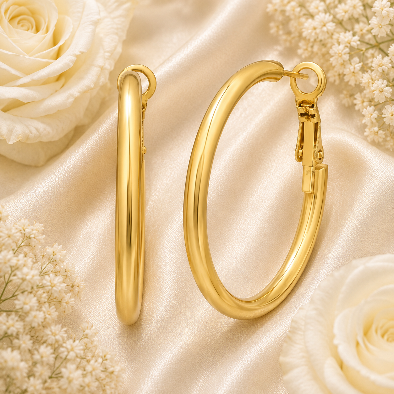 Saffron 18K Gold Plated Classic Round Hoop Earrings - Gallery 5