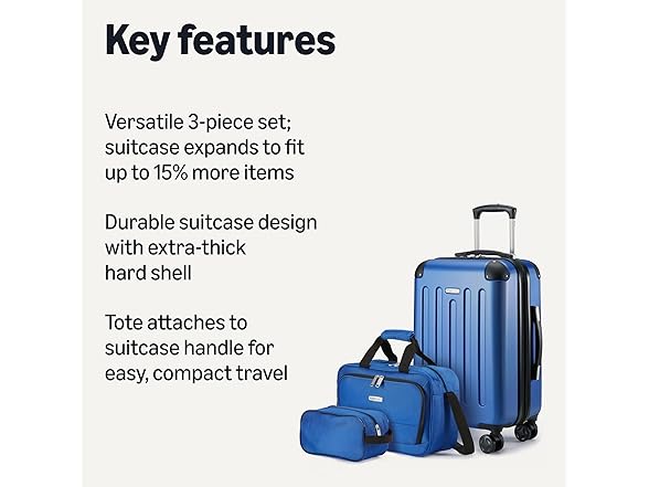 Amazon Basics 3-Piece Luggage Set, Blue