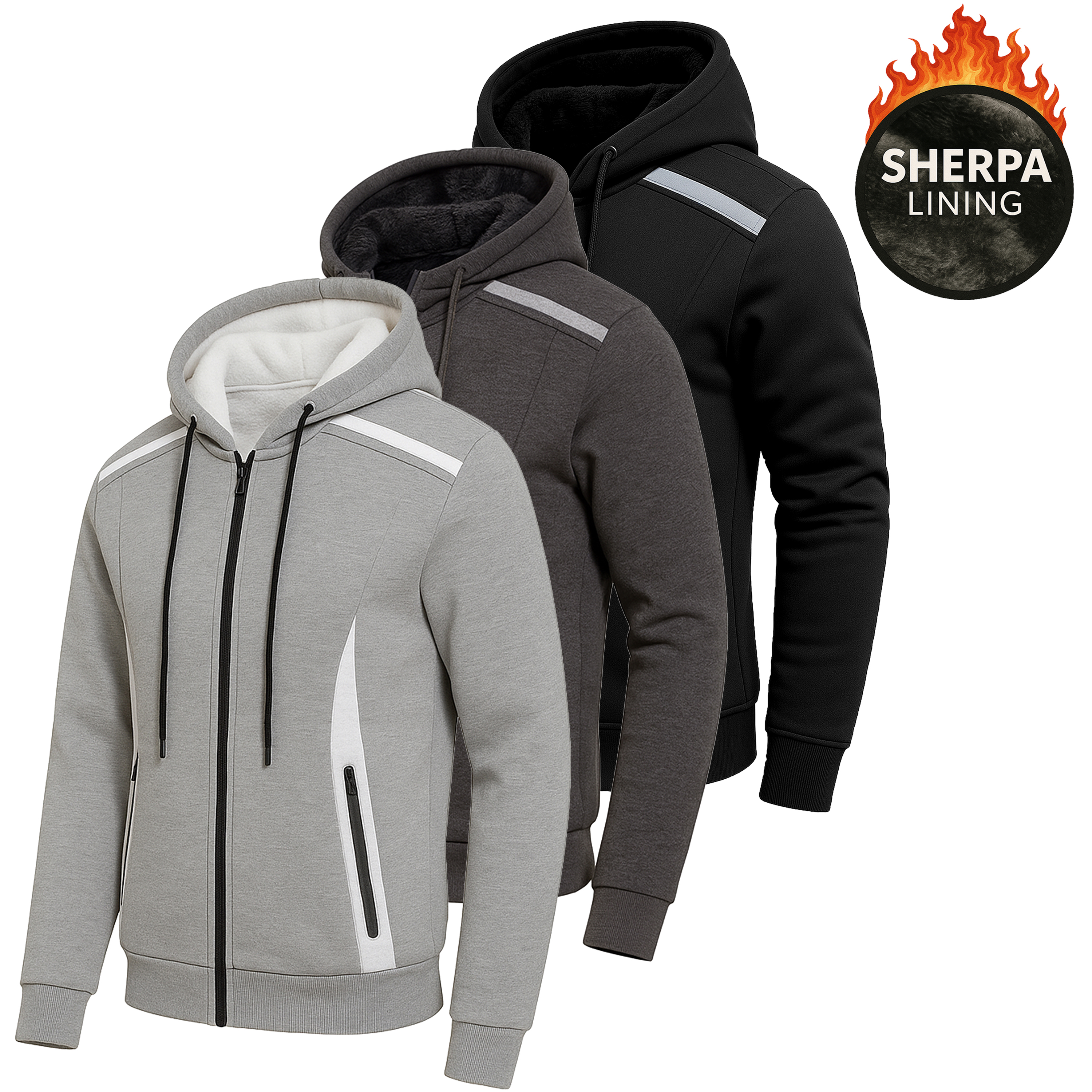 3Pk Mens Sherpa Reflective Tech Zip Hoodie - Gallery 16