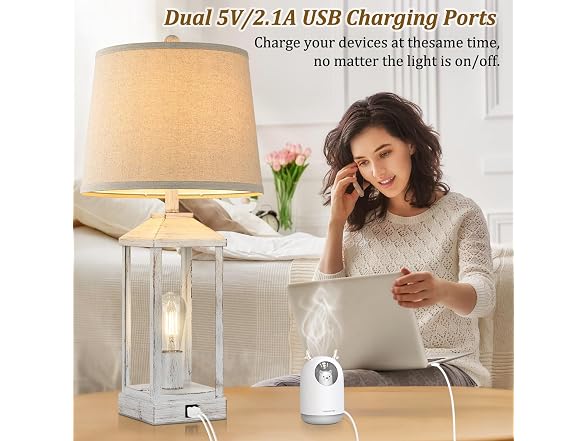 White Farmhouse Table Lamps, Set of 2
