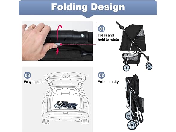 BestPet | 3-Wheel Foldable Pet Stroller | Black